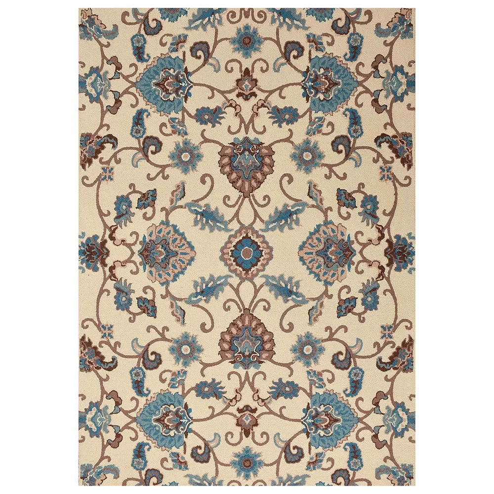 Blue & Cream Traditional Print Hand Tufted Wool Carpet for Living Room 4X6