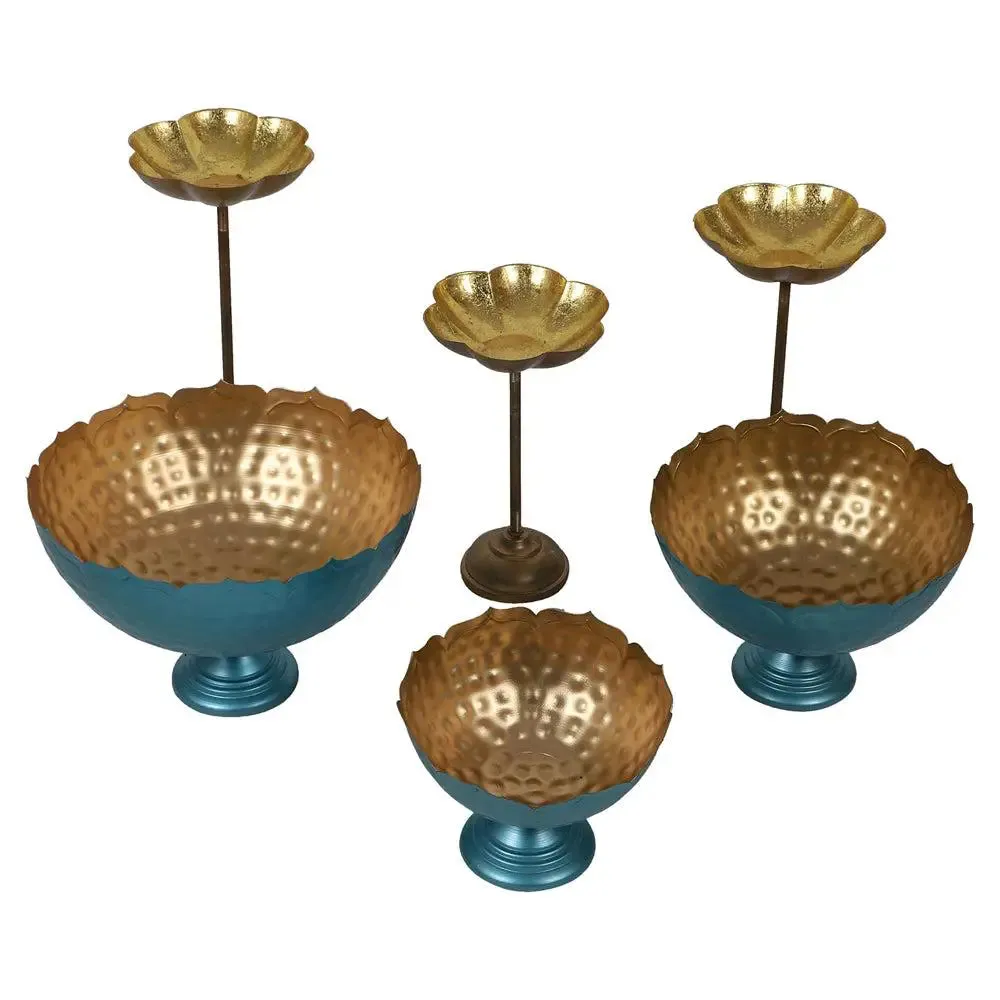 Blue Crown-inspired Urli Bowls with Detachable Tealight Holder (Set of 6)