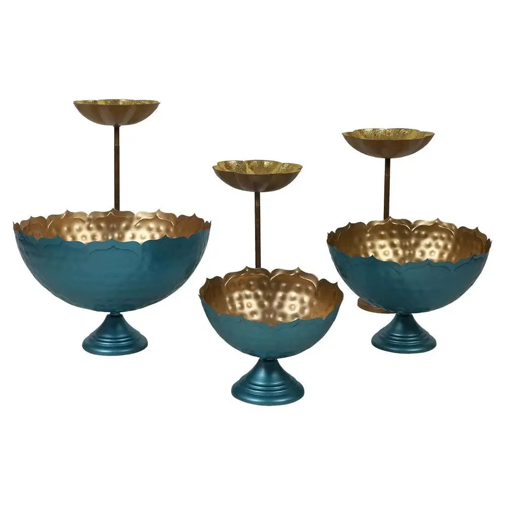 Blue Crown-inspired Urli Bowls with Detachable Tealight Holder (Set of 6)