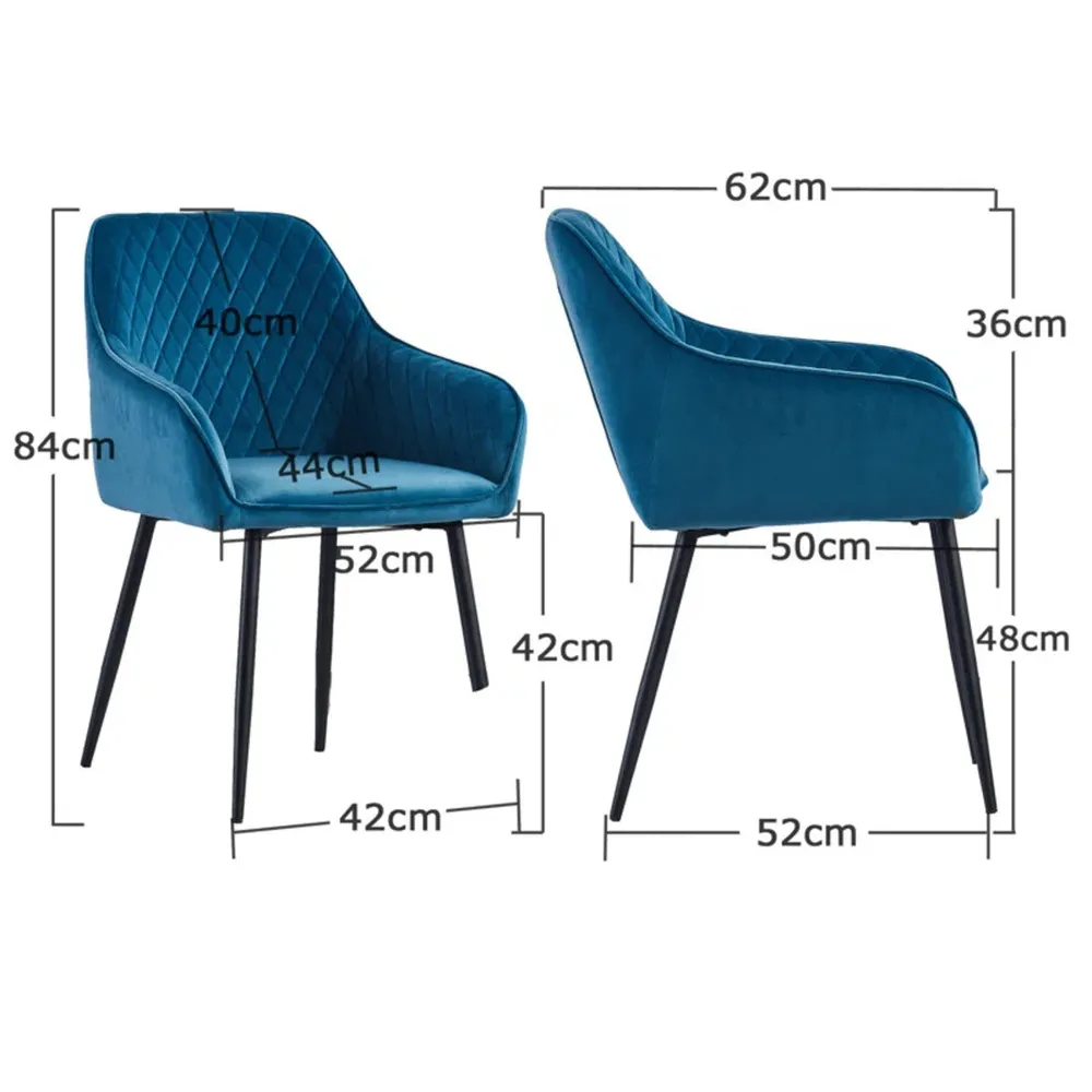 Blue Diamond Cut Velvet Accent Chair With Black Legs Single Piece