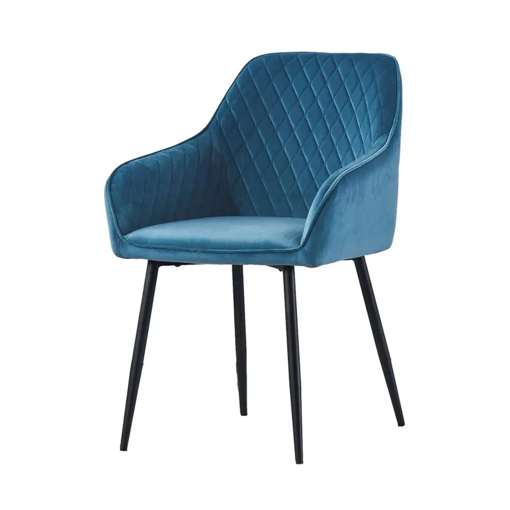 Blue Diamond Cut Velvet Accent Chair With Black Legs Single Piece