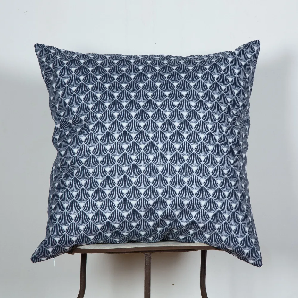 Blue Diamond Leaf Print Cushion Cover