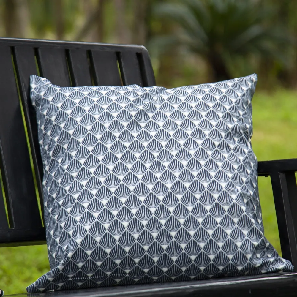 Blue Diamond Leaf Print Cushion Cover