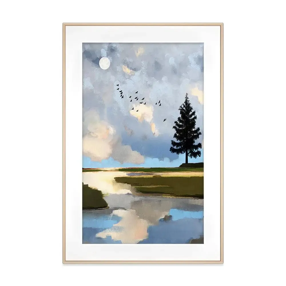 Blue Dusk Lake View Mounted Framed Art- Large