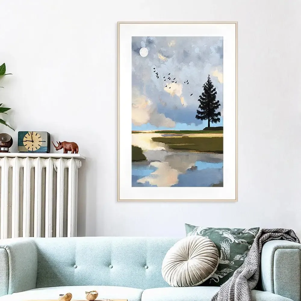 Blue Dusk Lake View Mounted Framed Art- Large