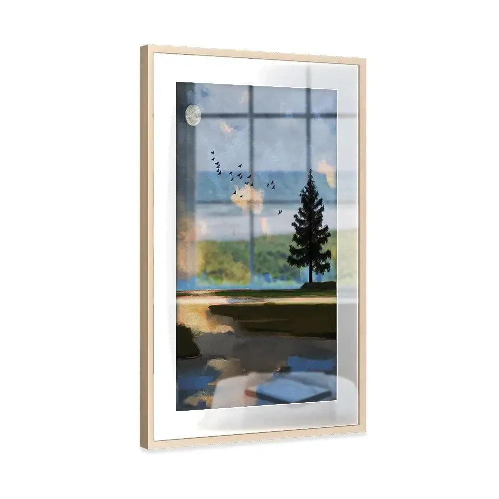 Blue Dusk Lake View Mounted Framed Art- Large