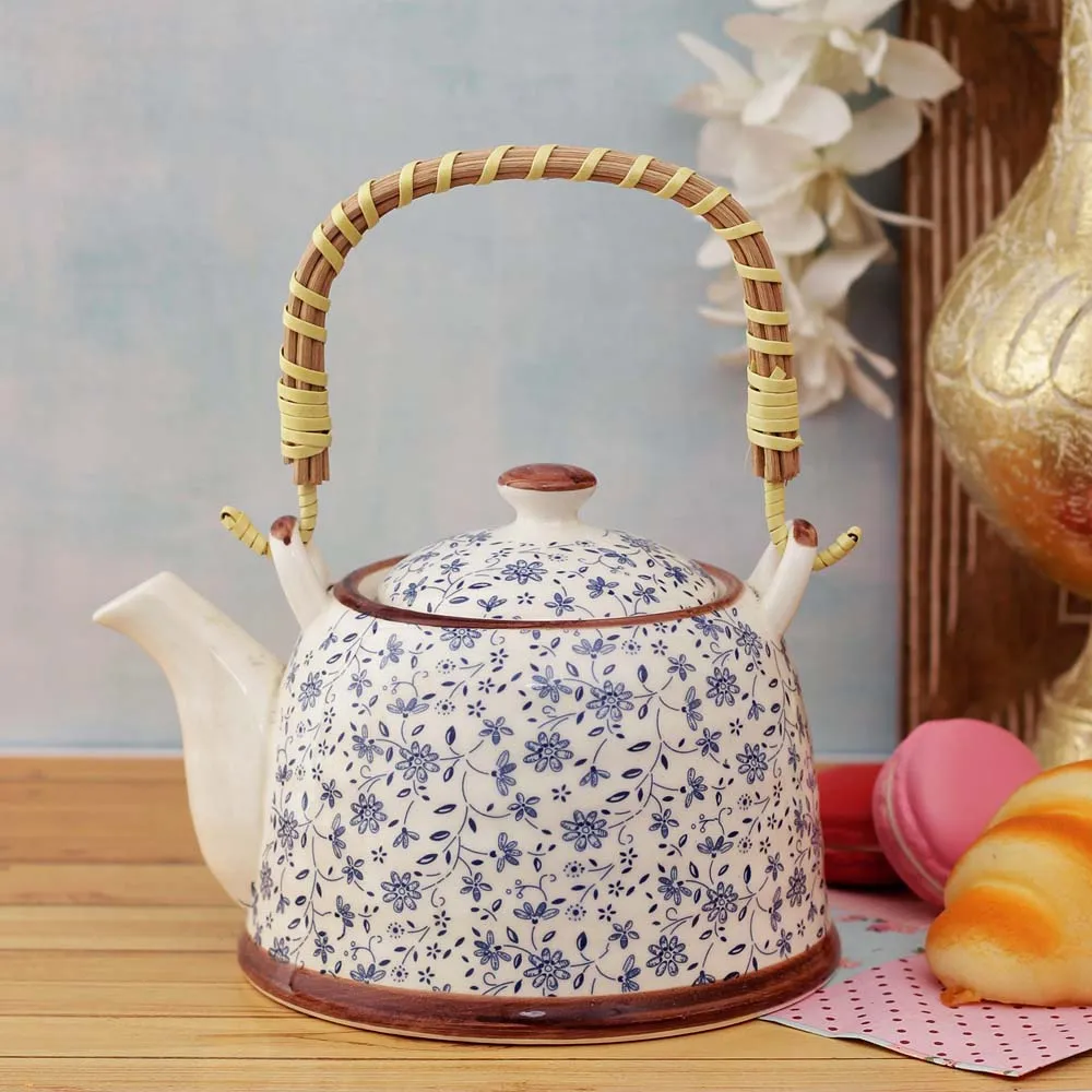 Blue Enchanting Floral Ceramic Tea Kettle