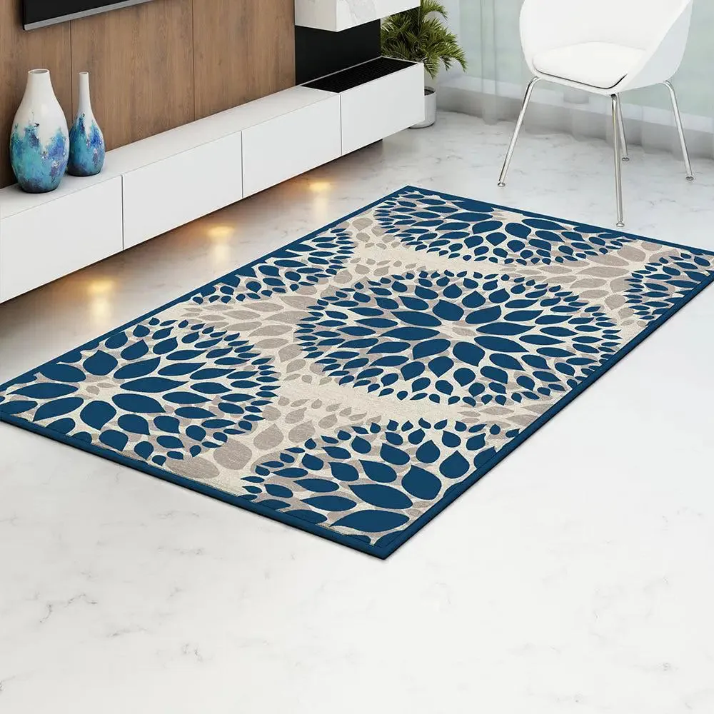 Blue Floral Circle Printed Premium Area Carpet ( 3 ft x5 ft & 4 ft x 6 ft ) 3X5 ft