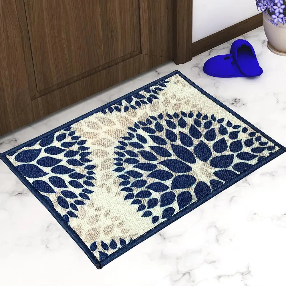 Blue Floral Circle Printed Premium Doormat (14 X 22 )Inches