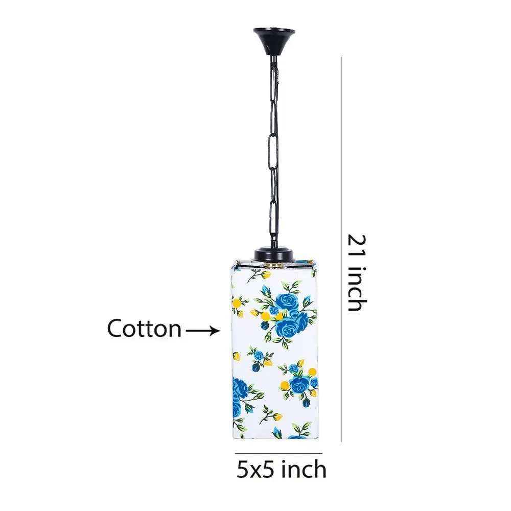 Blue Floral Cotton Square Hanging Lamp
