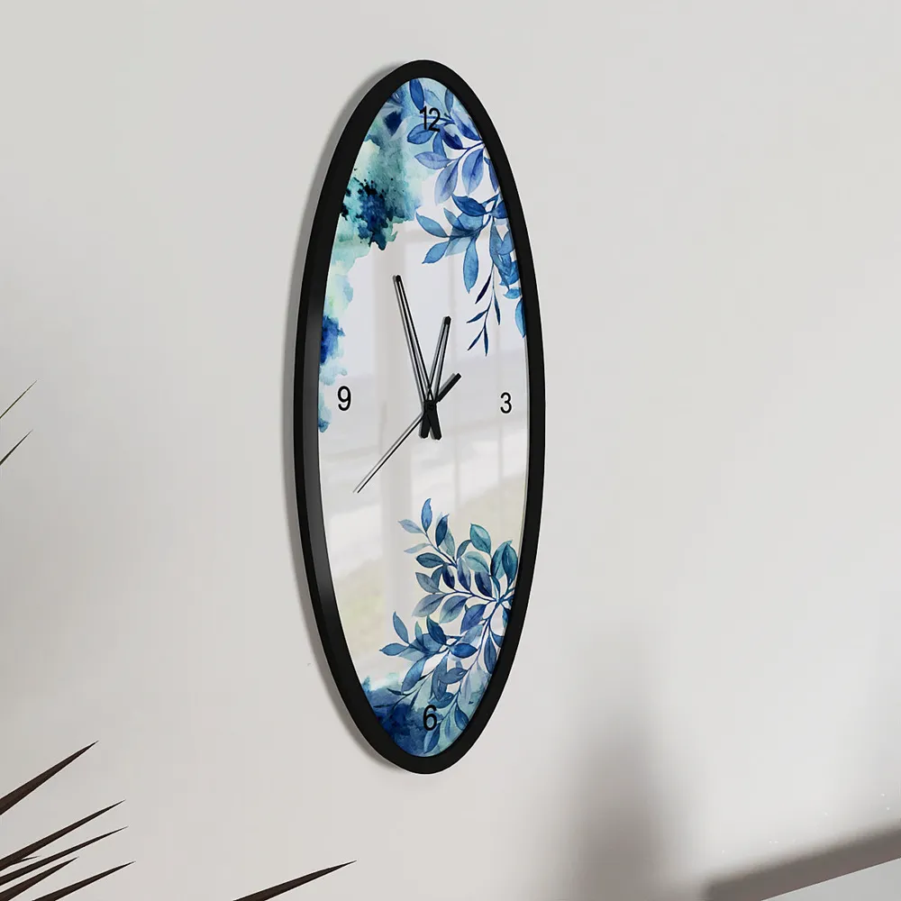 Blue Floral Dreams Wooden Oval Wall Clock