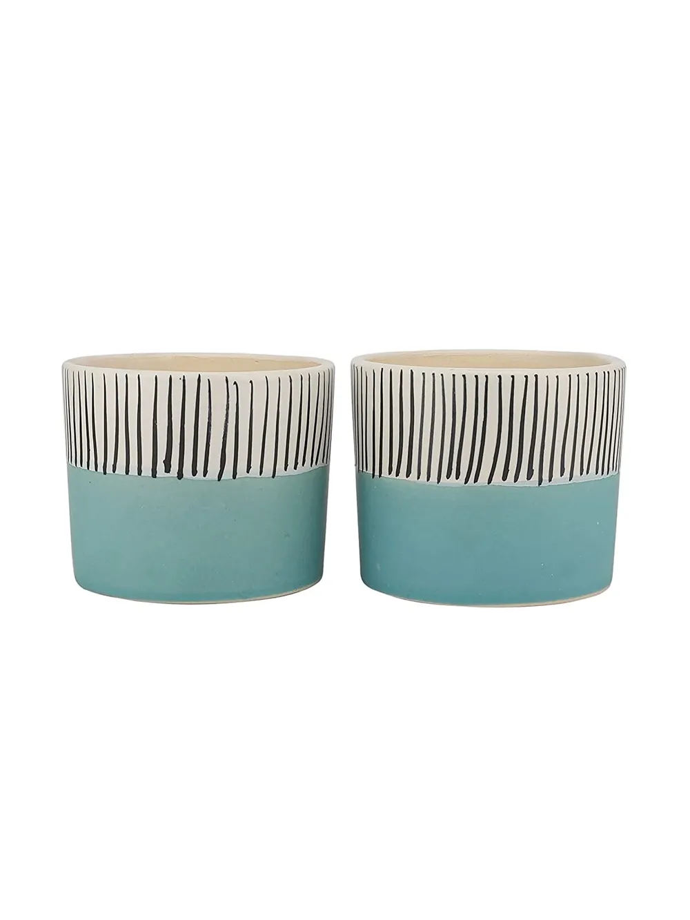 Blue Flower Vase With Stripes Plant Pot Set Of 2