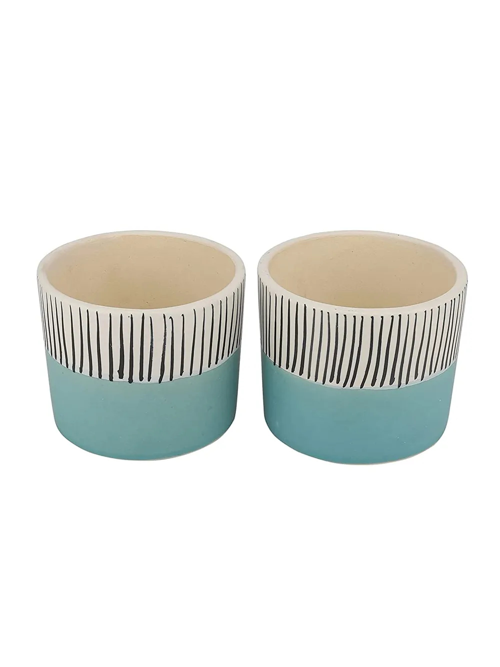 Blue Flower Vase With Stripes Plant Pot Set Of 2