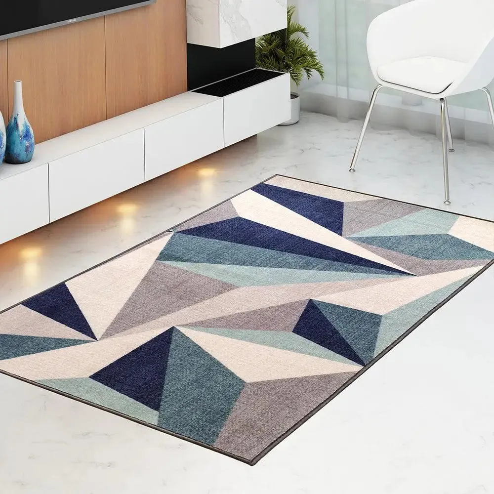 Blue Geometric Printed Premium Area Carpet ( 3 ft x5 ft & 4 ft x 6 ft ) 3X5 ft