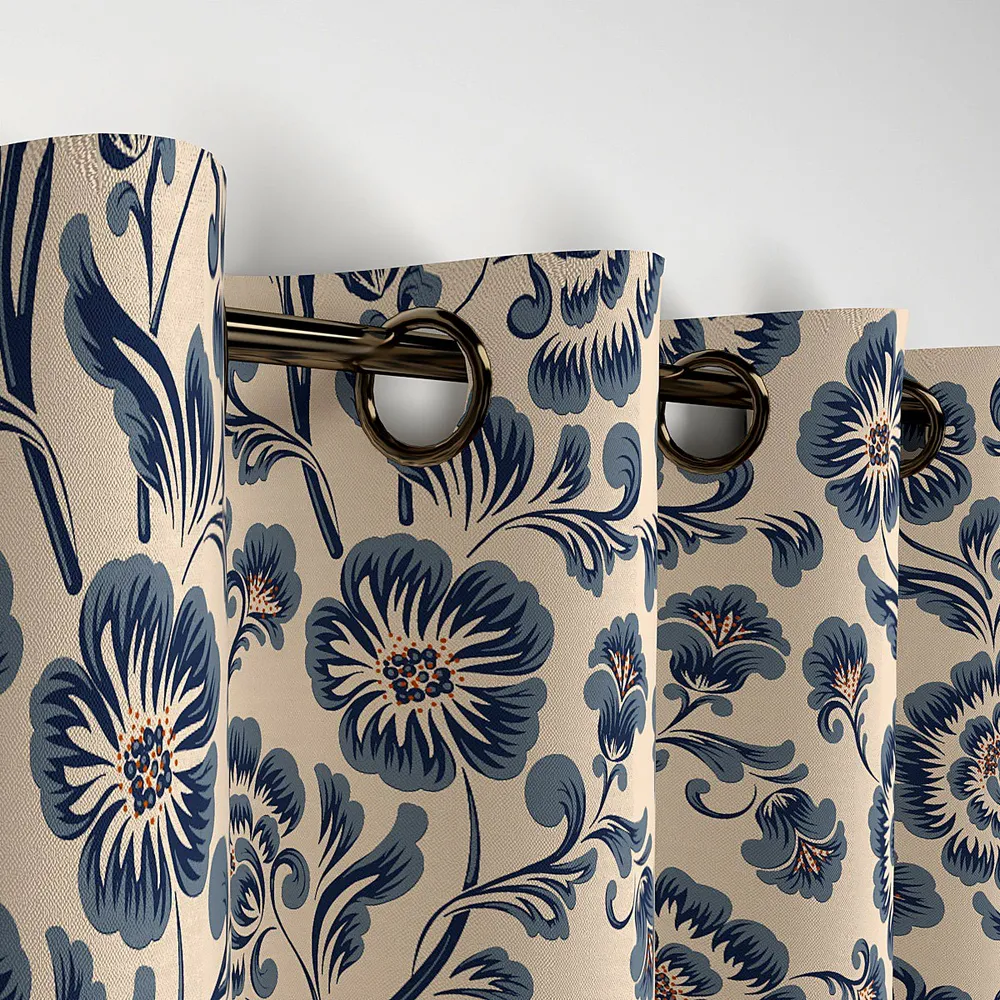 Blue Graceful Floral Designer Window Curtain