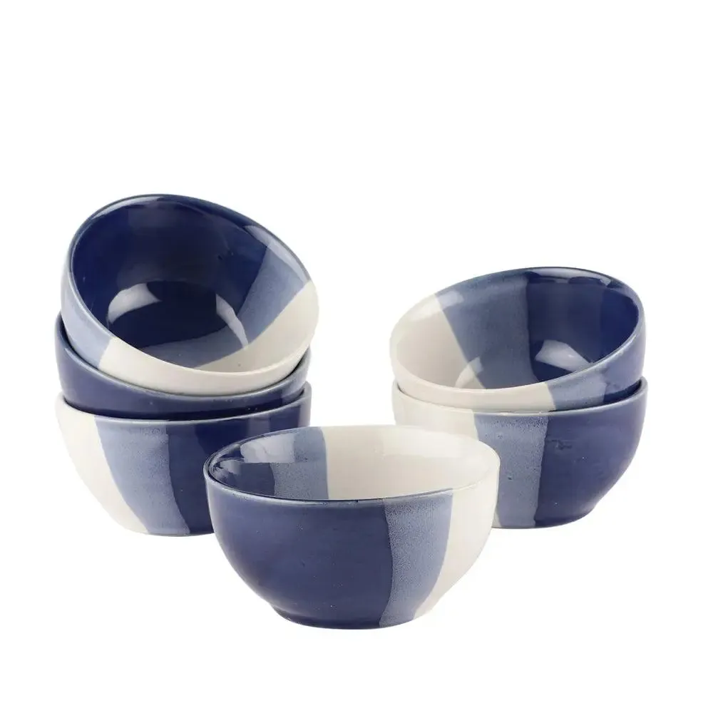 Blue Gradiants Hand Painted Ceramic Bowl Set Of 6
