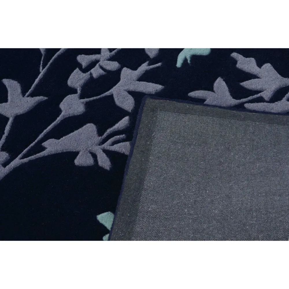 Blue & Gray Floral Patterned Tufted Area Carpet 2X5ft