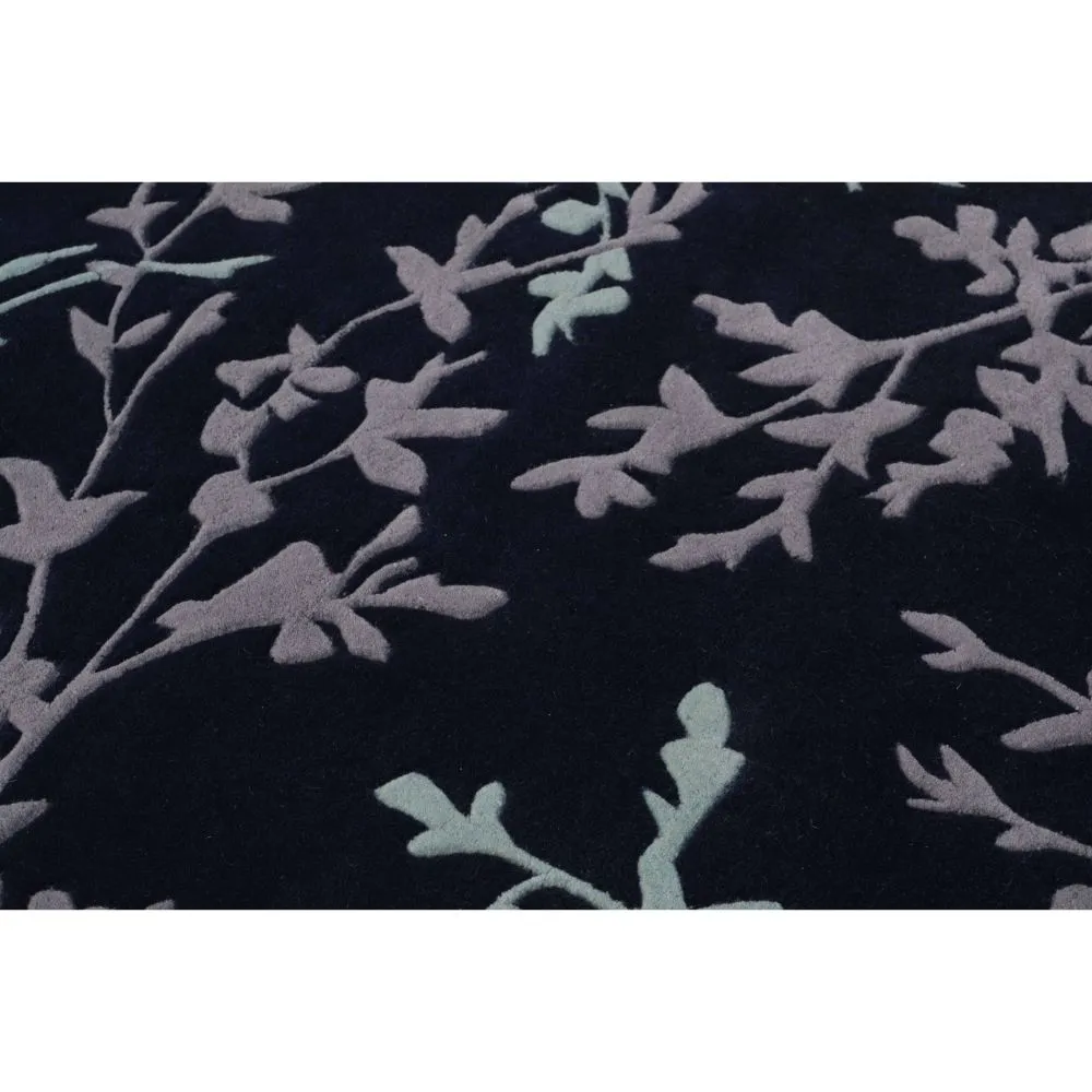 Blue & Gray Floral Patterned Tufted Area Carpet 2X5ft