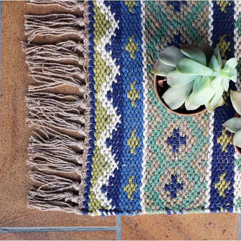 Blue & Green Intricate Aesthetic Area Rug (50 x 150) cm Single Piece