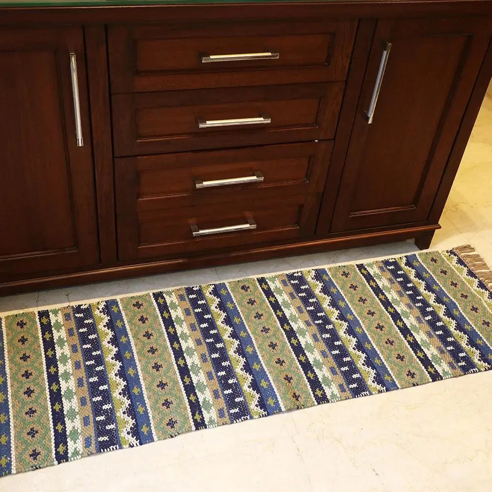 Blue & Green Intricate Aesthetic Area Rug (50 x 150) cm Single Piece