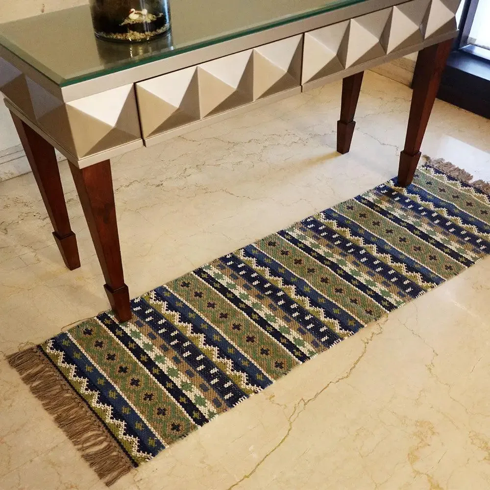 Blue & Green Intricate Aesthetic Area Rug (50 x 150) cm Single Piece