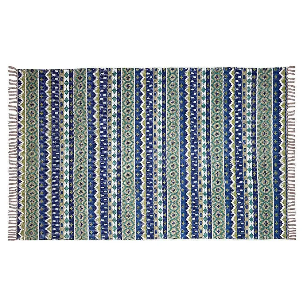 Blue & Green Intricate Aesthetic Cotton Area Rug (120 x 180) cm