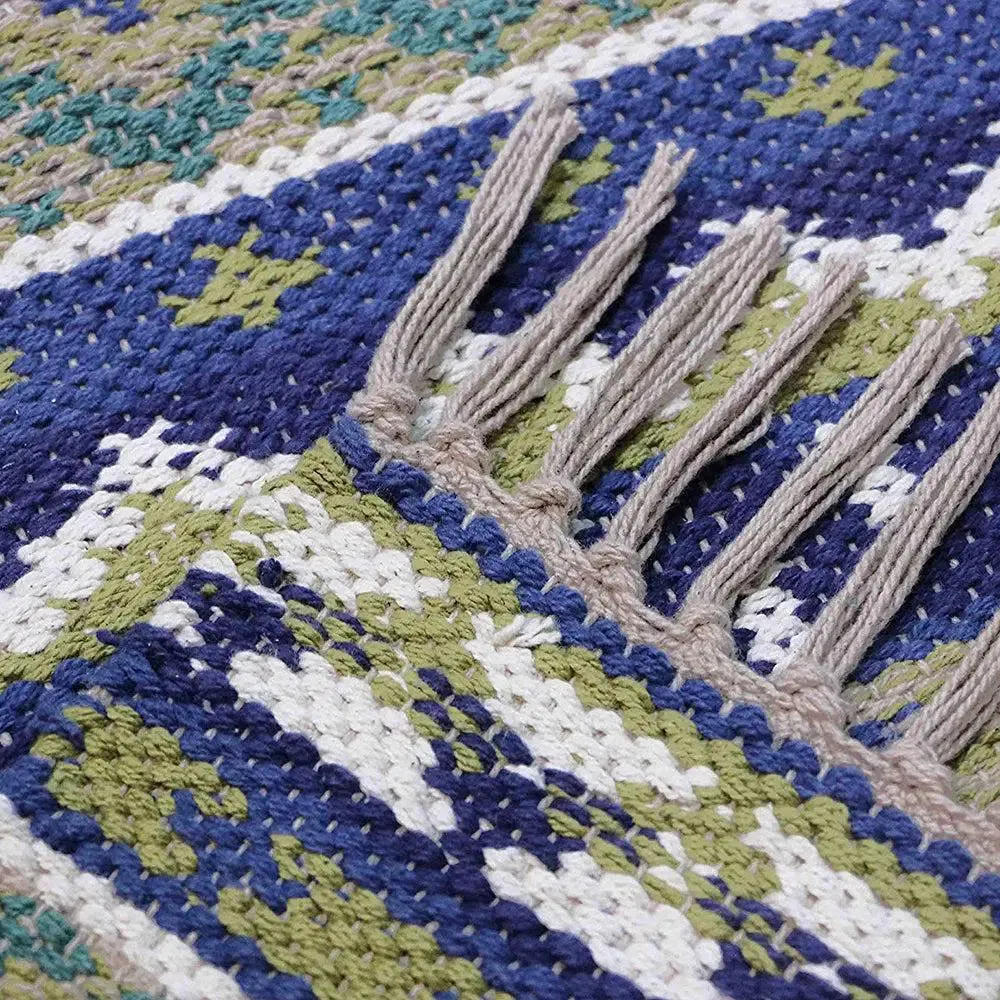 Blue & Green Intricate Aesthetic Cotton Area Rug (120 x 180) cm