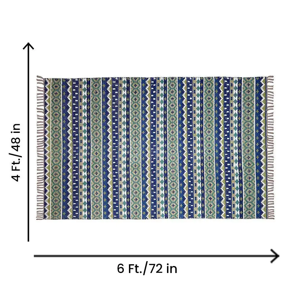 Blue & Green Intricate Aesthetic Cotton Area Rug (120 x 180) cm