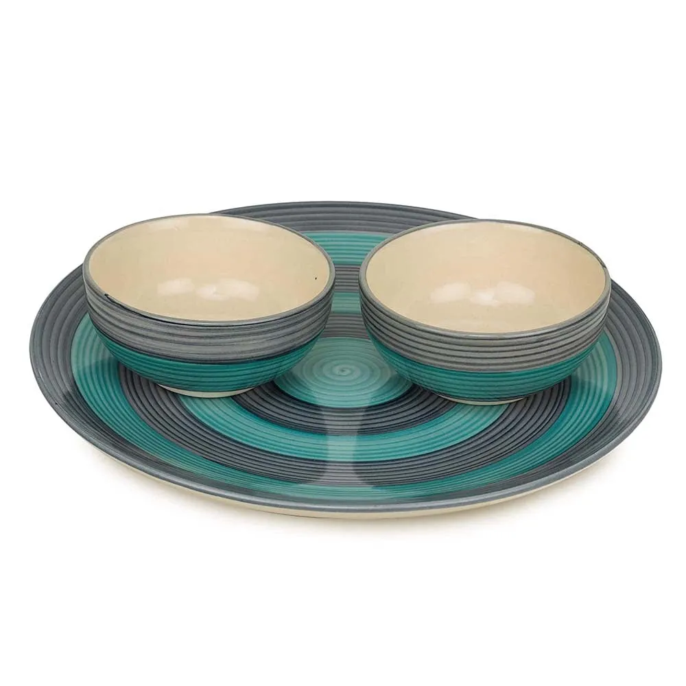 Blue & Grey Dinner Plate With Single Serving Bowl Dinnerware Set