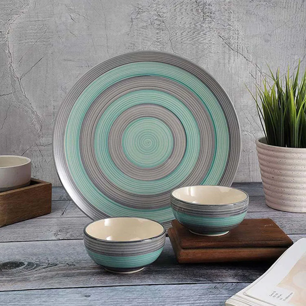 Blue & Grey Dinner Plate With Single Serving Bowl Dinnerware Set