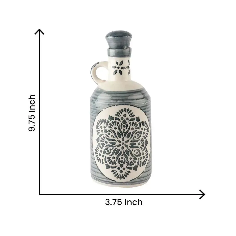 Blue & Grey Floral Handpainted Ceramic Oil Dispenser Set Of 2