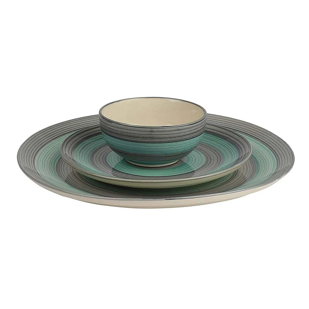 Blue & Grey Serving Plate With Single Serving Bowl Dinnerware Set