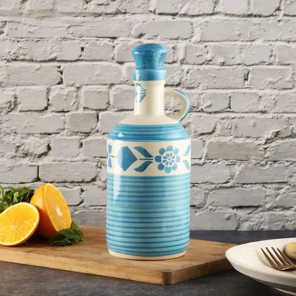 Blue Handpainted Traditional Motif Ceramic Oil Dispenser