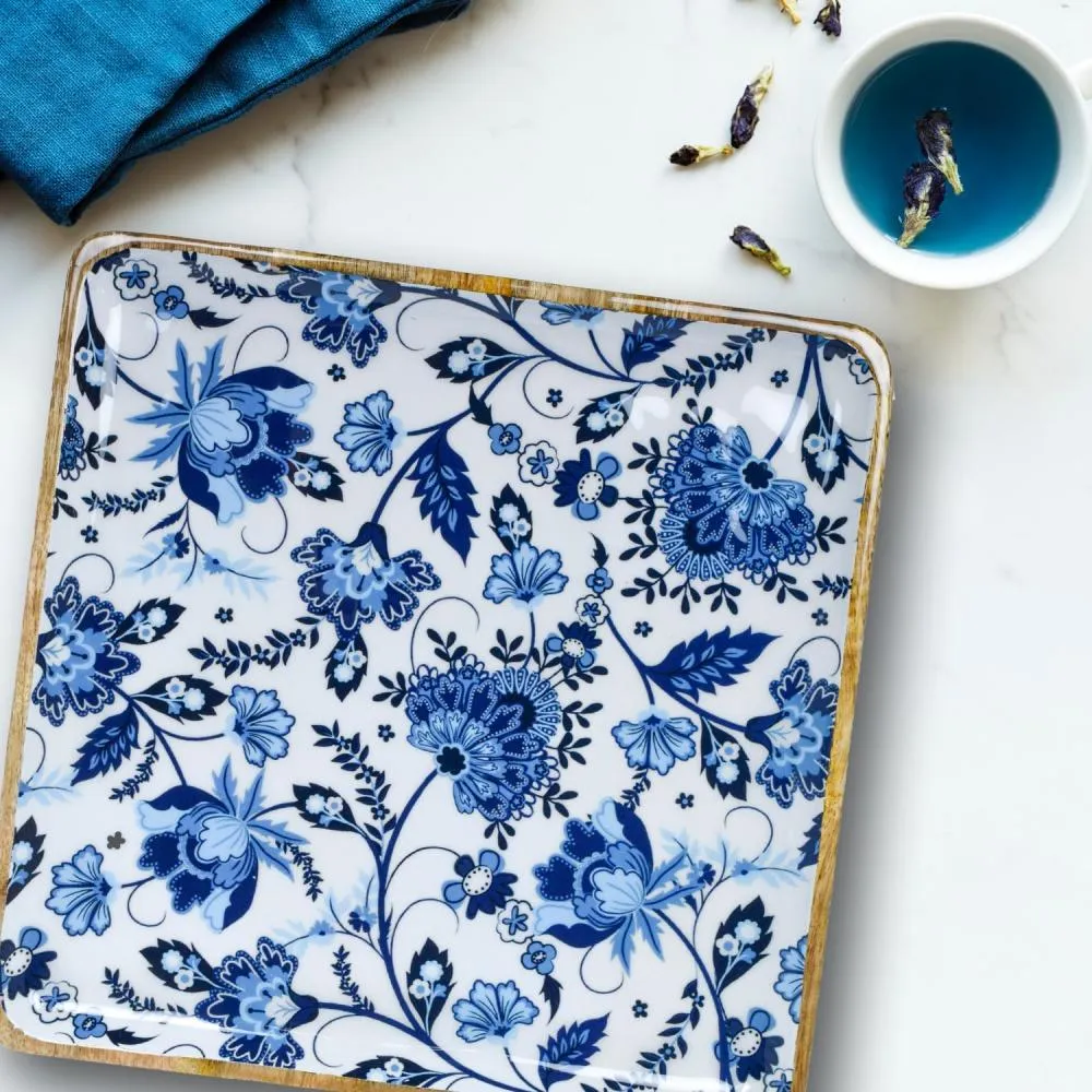 Blue Heaven Floral Square Serving Platter