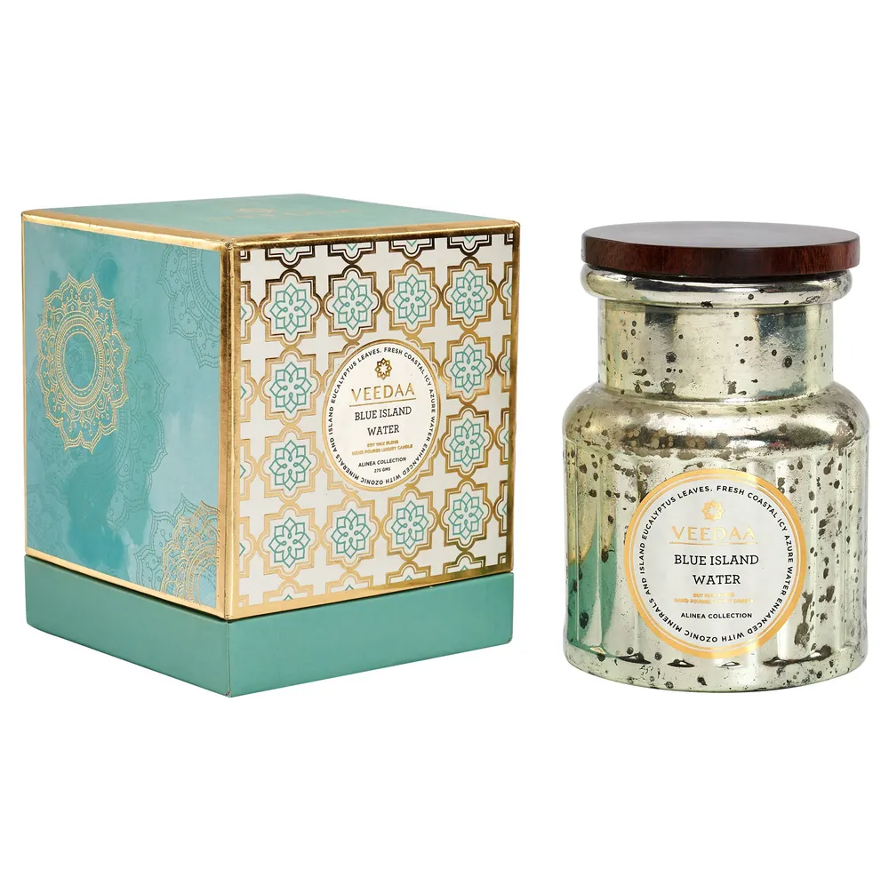 BLUE ISLAND WATER CROWN GLASS SCENTED CANDLE