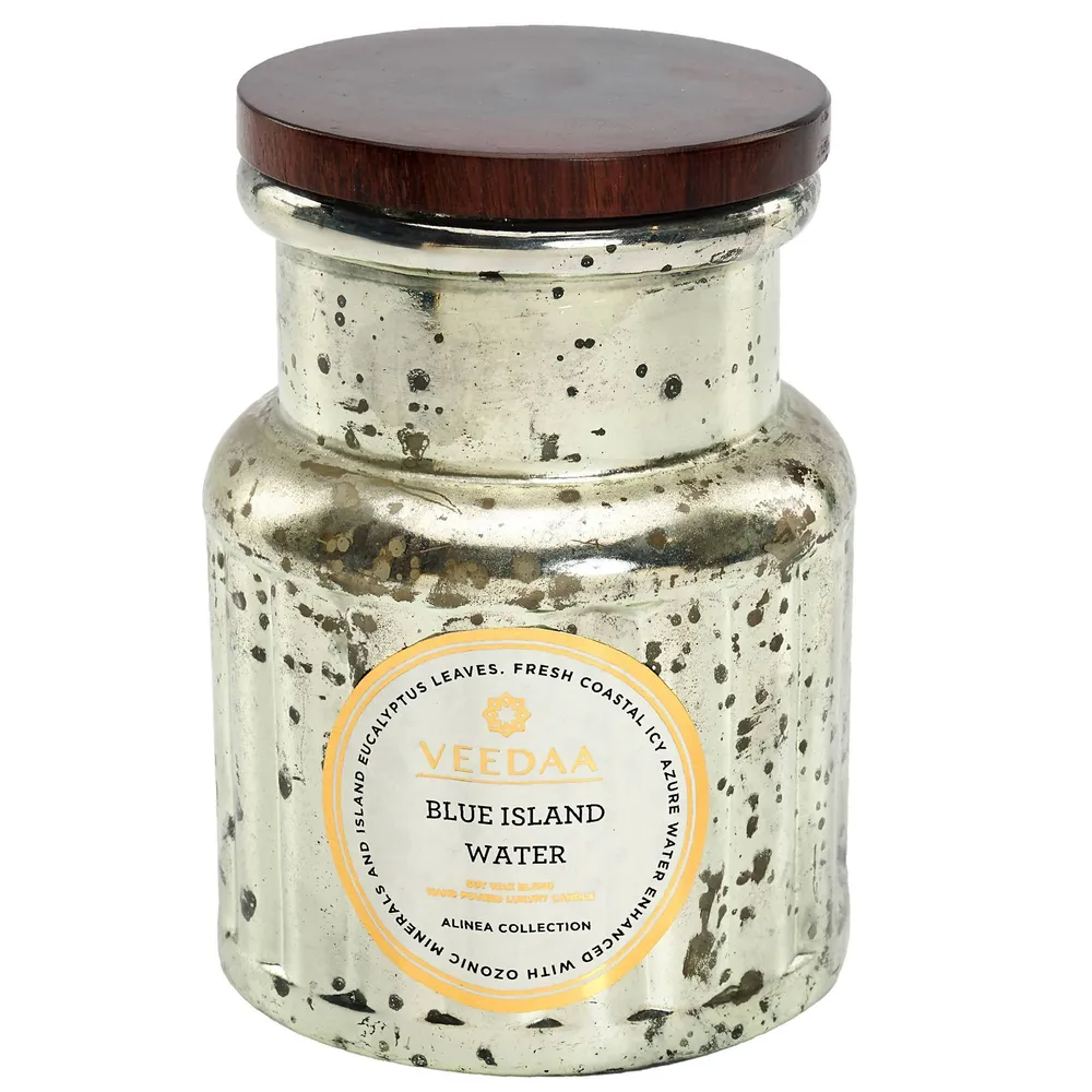 BLUE ISLAND WATER CROWN GLASS SCENTED CANDLE