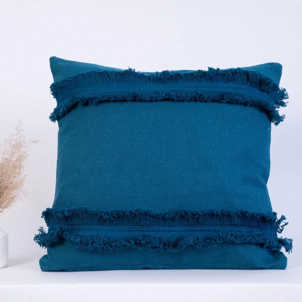 Blue Jewel Fringed Cushion Cover
