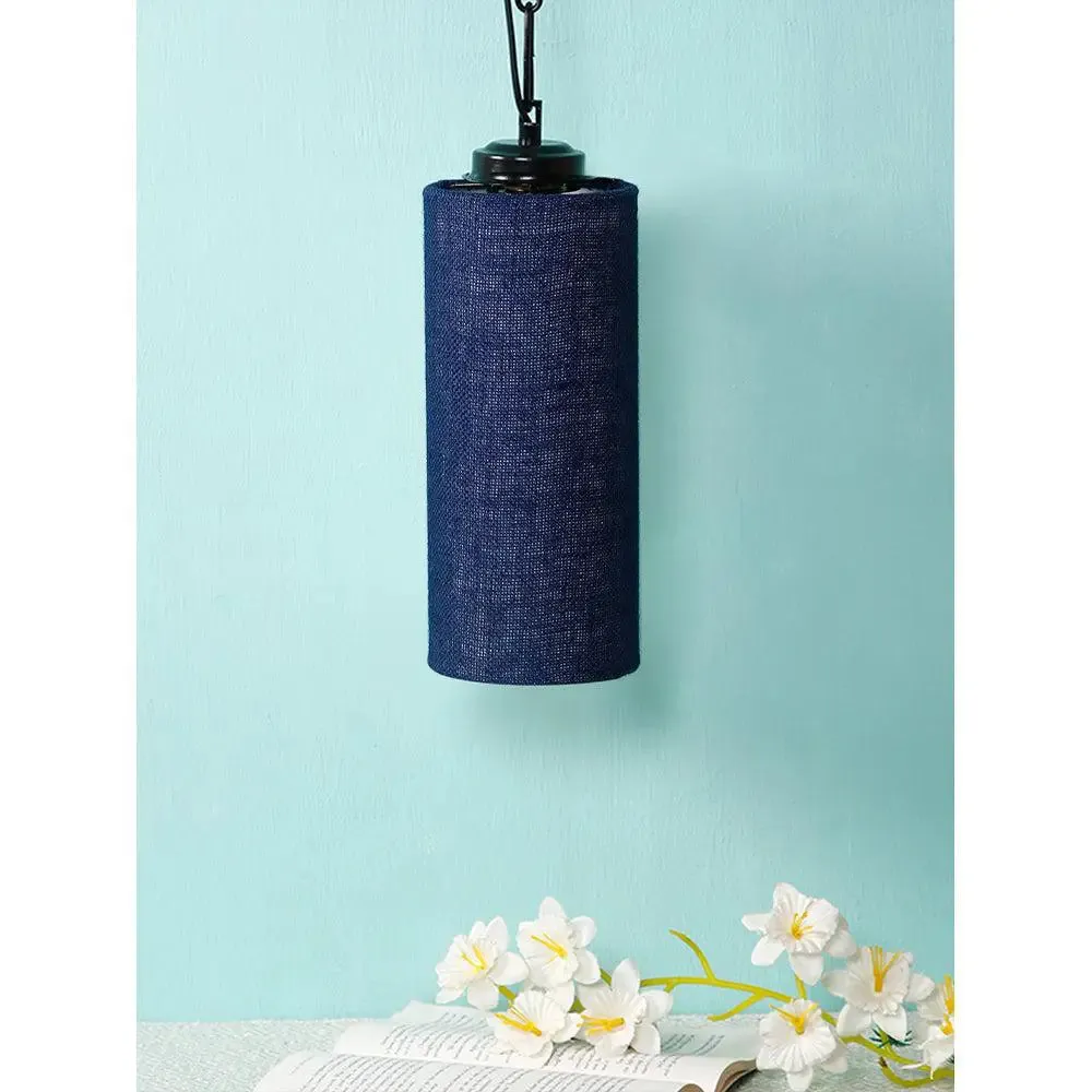 Blue Jute Cylindrical Hanging Lamp