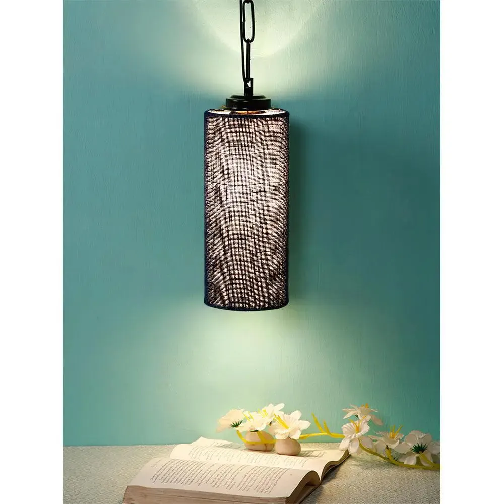 Blue Jute Cylindrical Hanging Lamp