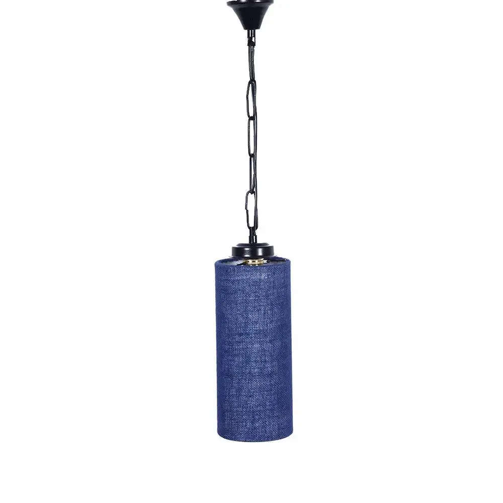 Blue Jute Cylindrical Hanging Lamp