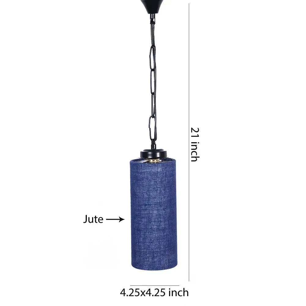 Blue Jute Cylindrical Hanging Lamp