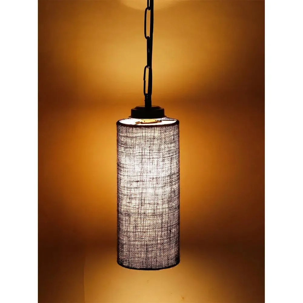 Blue Jute Cylindrical Hanging Lamp