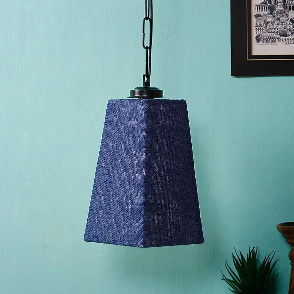 Blue Jute Pyramid Hanging Lamp