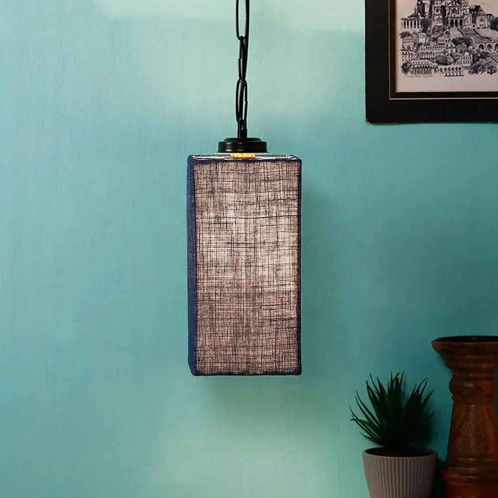 Blue Jute Square Hanging Lamp