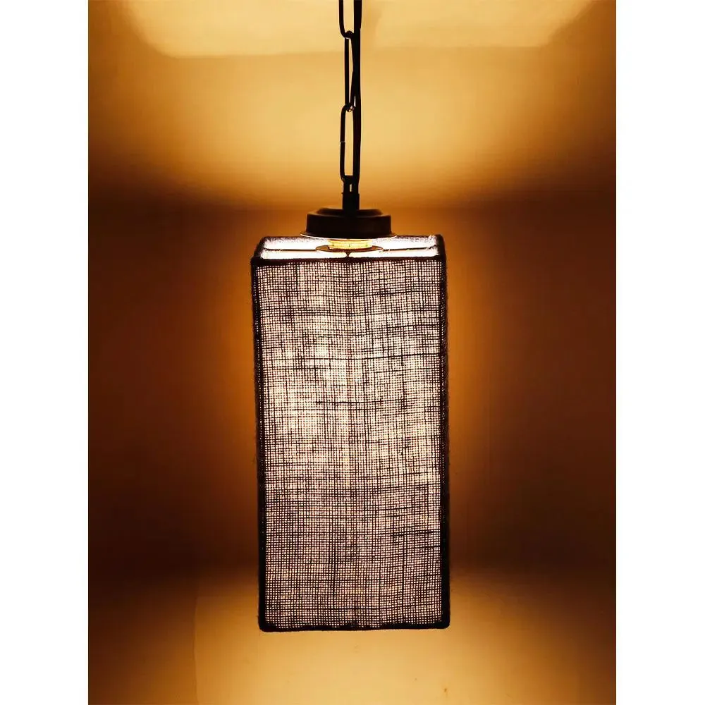 Blue Jute Square Hanging Lamp
