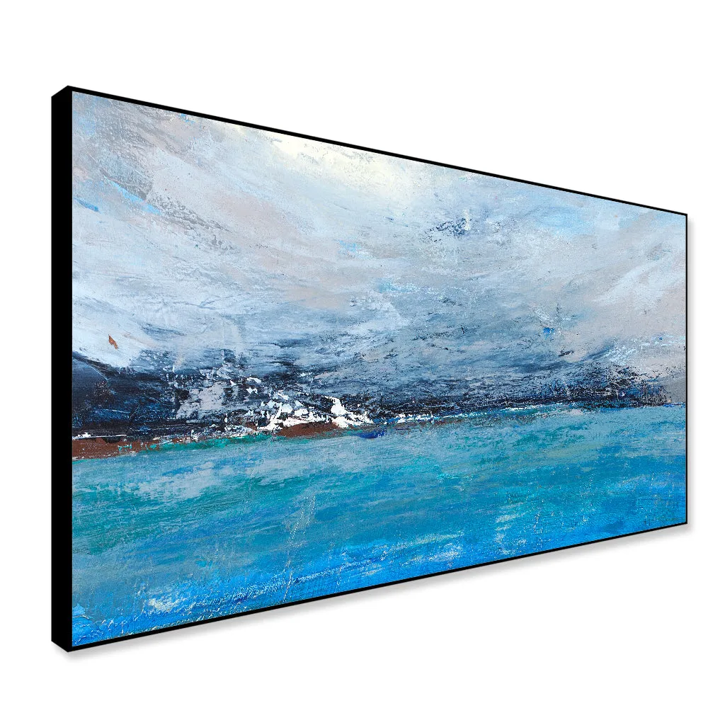 Blue Lagoon Abstract Contemporary Framed Wall Art With Floating Frame