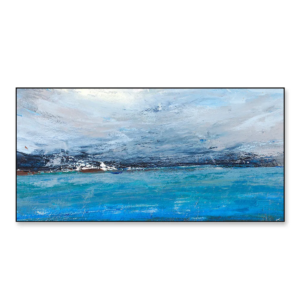 Blue Lagoon Abstract Contemporary Framed Wall Art With Floating Frame