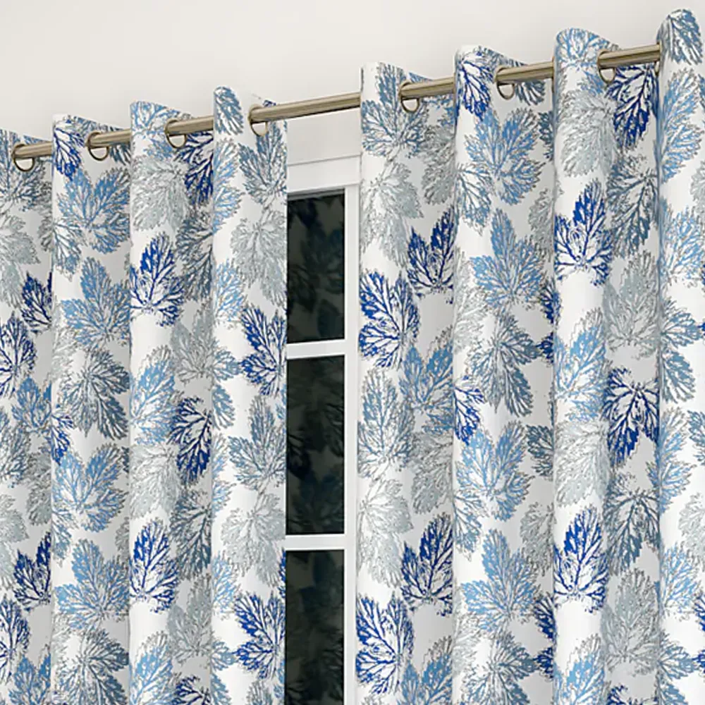 Blue Leaves Bunch Printed Designer Curtain 5 ft