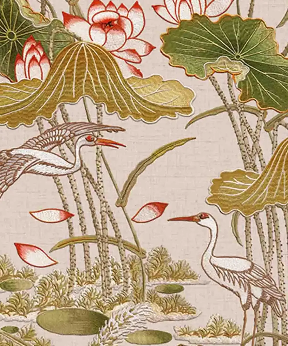 Blue Lotus Pond Textured Wallpaper- Tapestry Collection black