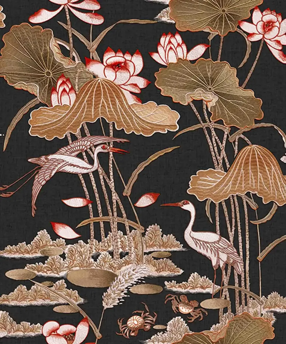 Blue Lotus Pond Textured Wallpaper- Tapestry Collection black